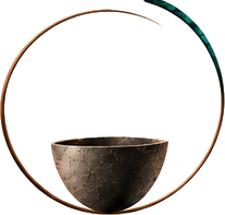 The Irreducible Human Institute mark: a dark crucible held within a copper ring, a recursive trajectory oxidising from copper to teal